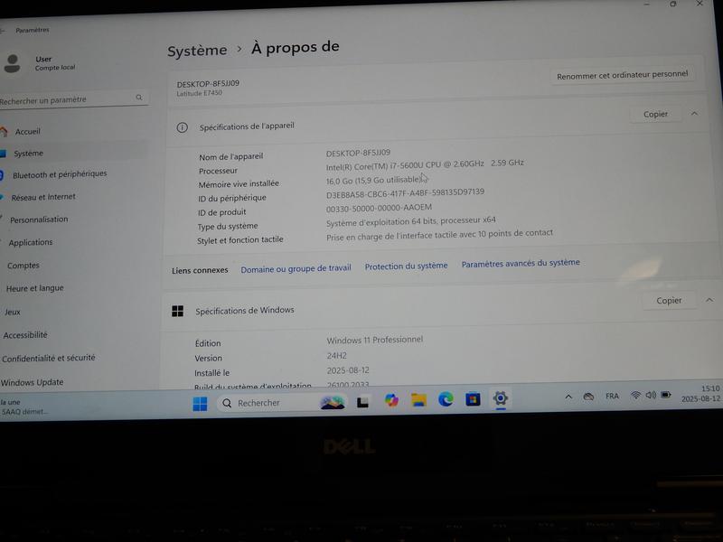Image 11 de Dell latitude E7450|16GB DDR3|1TB SSD|Écran TactileWindows 11